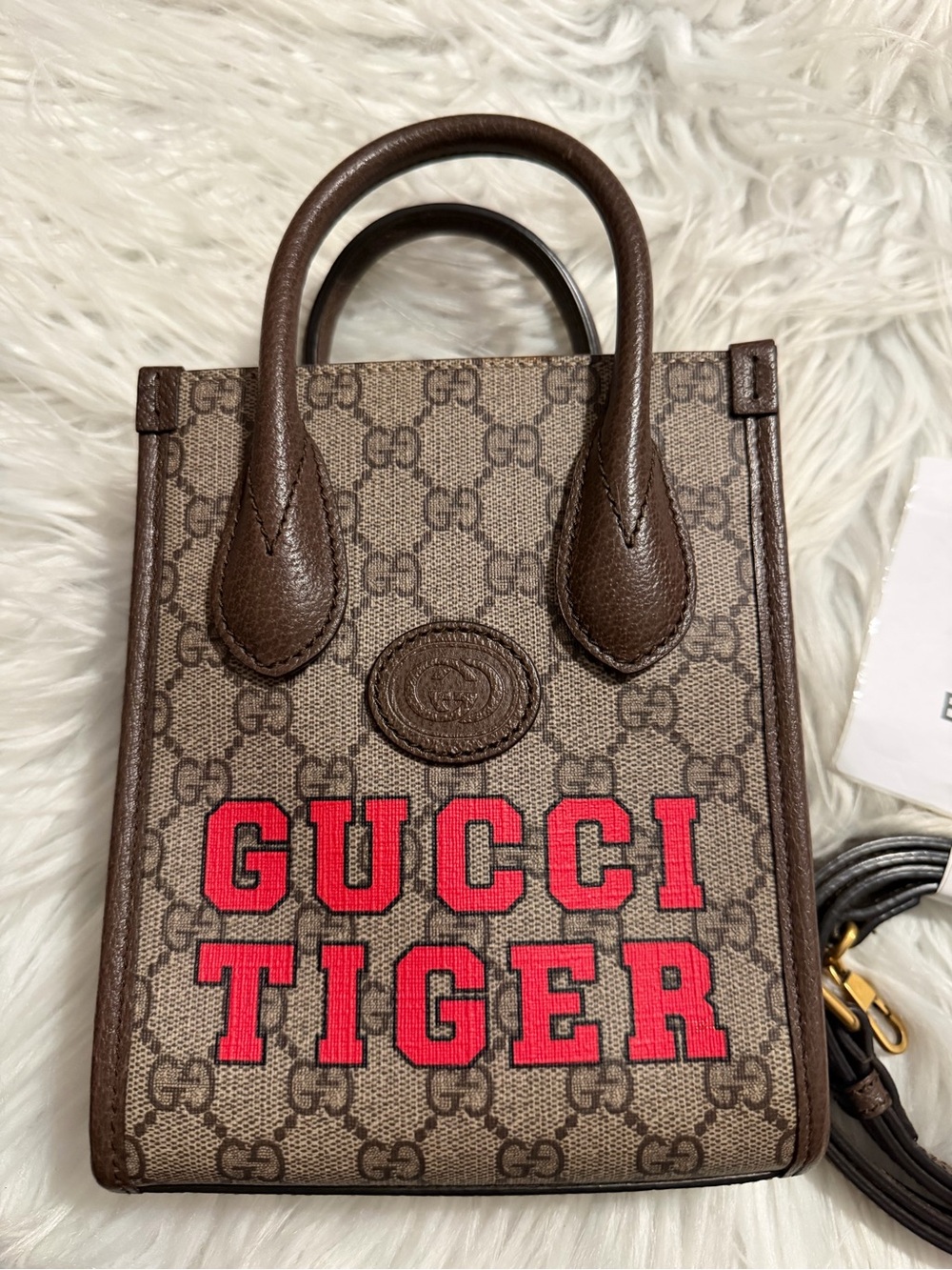 Gucci GG Supreme Tiger Mini Tote Bag/Crossbody